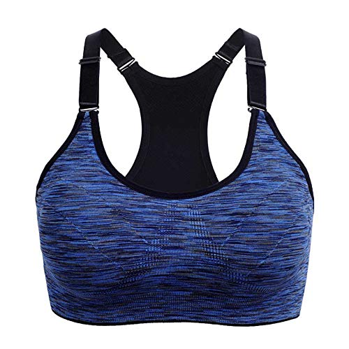 AIRMOOD Femmes Soutien-Gorge Sport réglable Bretelles Spaghetti rembourré Top Fitness Course à Pied pour Athletic Gym Yoga sans Couture Sports Bra Top,Bleu,M Cover