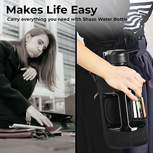 Half Gallon 2.2L Sports Water Bottle With Straw And Built In Wallet 74Oz Large Gym Drink Container, Storage Sleeve, Bottle Brush, Phone Pocket - Bpa Free Big Jug, Carry Handle Aesthetic Look - Black #TOP5