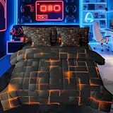 Feelyou Orange and Black Comforter Set with Sheets 7 Piece Full Size Kids Light Geometric Bed in a Bag Bedding Set Modern Style Bed Set with Comforter, Sheets, Pillowcases & Cushion Covers