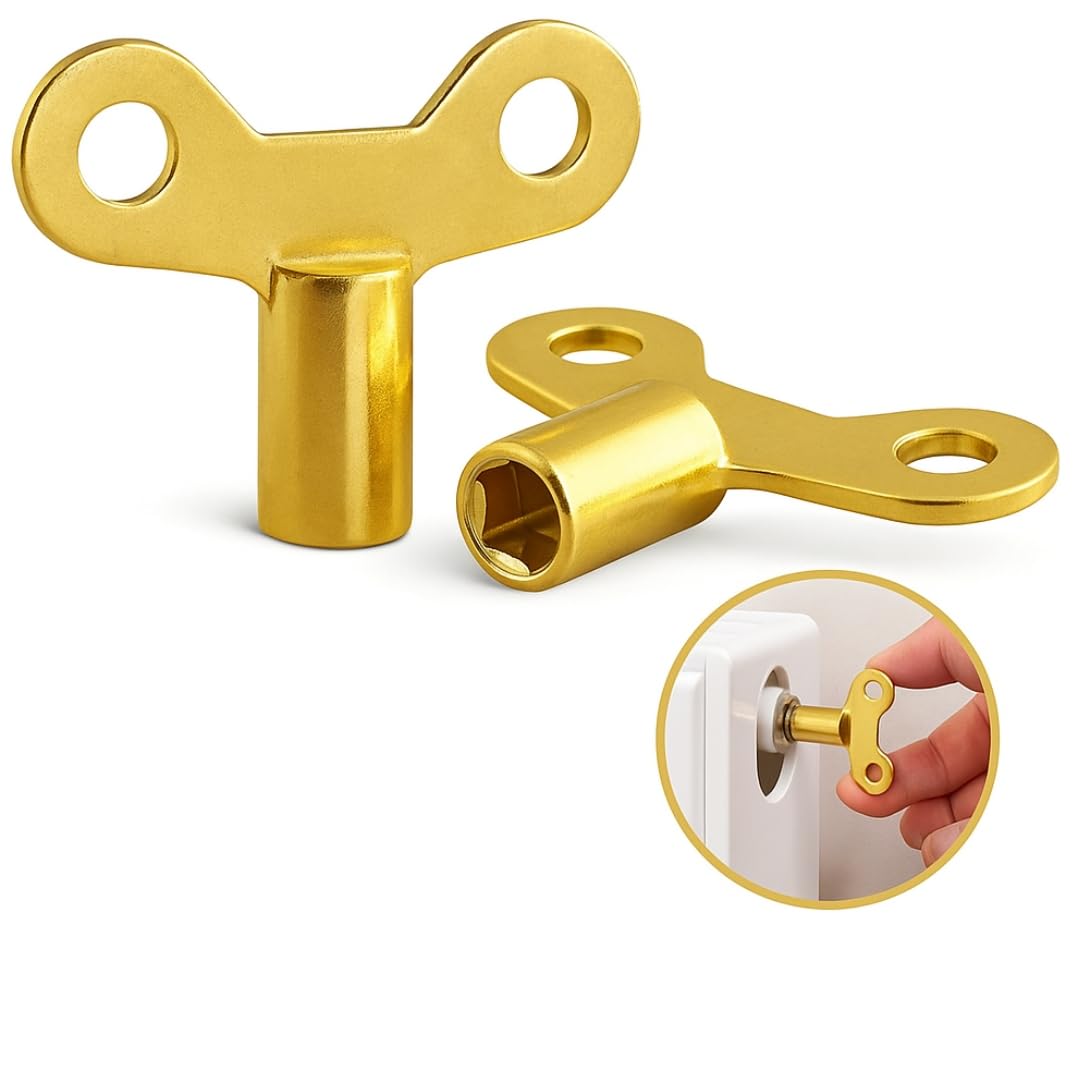 Universal Radiator Bleed Key – 4 Pack Solid Brass Plated 5x5mm Valve Key for Radiator Bleeding & Venting Heavy Duty Plumbing Clock Key Tool – Fits Most UK Radiators