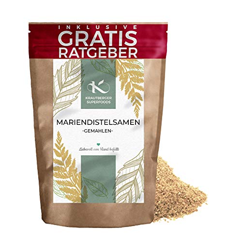 Mariendistelsamen gemahlen 900g | Premium Mariendistel Samen naturbelassen Krautberger Superfood ohne Zusätze inkl. gratis Ratgeber Mariendistelpulver