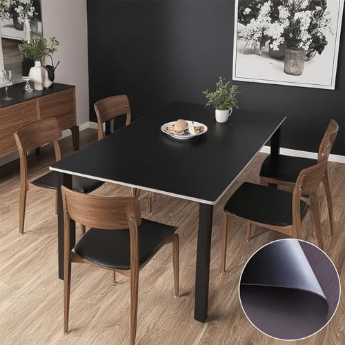 SnowGesh Leather Table Cover, Reversible Double-Sided, 1.8mm Thick, 24x60 Inch, Protector for Rectangular Tables, Waterproof & Oil Resistant for Dining Table, Office Desk, Dresser(Black+Dark Gray)