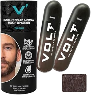 VOLT Grooming Temporary Instant Beard Color ECO 2 Pack Refill - Quick Drying Plant Based Hypoallergenic Brush on Color for Beards, Mustaches, and Eyebrows, Bark (Dark Brown)
