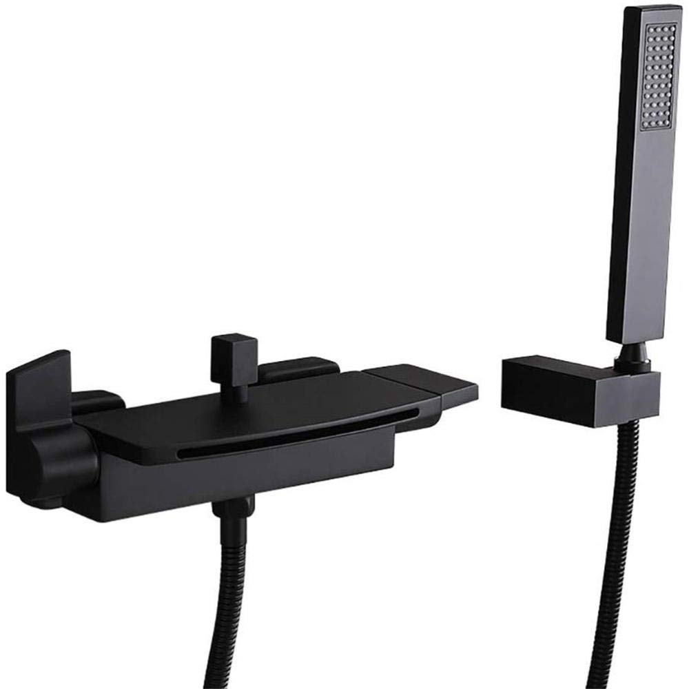 Système de douche mitigeur luxe en laiton noir mat avec robinet cascade mural