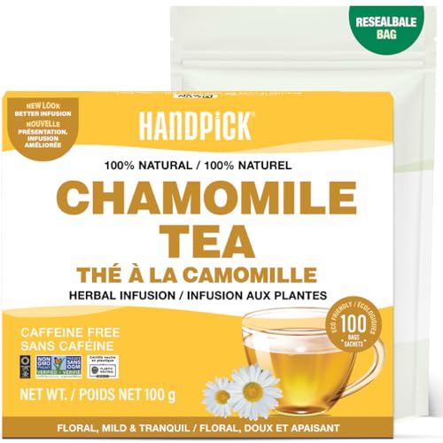 HANDPICK - HANDPICK, Chamomile Tea Bags (100 Herbal Tea Bags) Caffeine Free| Premium Floral Chamomile Herbal Tea in Eco-Conscious Tea Bags | Direct from Source - -10%
