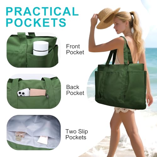 Image of VASCHY Extra Large Beach Bag, Oversized Utility Travel Tote Bag with Zipper Waterproof Sand-proof Pool Bag with Wet Bag
