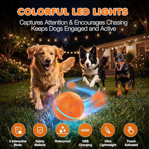Ckin pet Interactive Hundespielzeugbälle, automatisch, für kleine, mittelgroße und große Hunde (Orange)-3