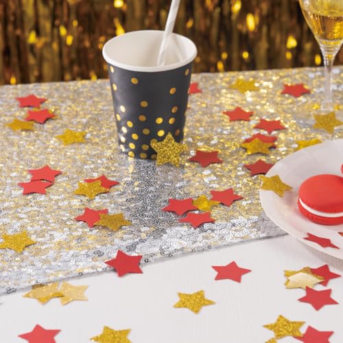 Image of MOWO Gold and Red Star Confetti Table Decoration, 1.2'', 200pc | Birthday Graduation New Year's Retirement Bachelor Theme Party, valentine's day