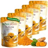 NATURE SPICES® Kurkuma Pulver gemahlen | 5 x 100g | Superfood mit über 6% Curcumin Gehalt | Perfekt für Goldene Milch, Masala oder Tee | Original indischer Kurkuma