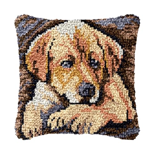 Image of bositigo Dog Latch Hook Pillow Kit for Adults & Kids, DIY Pre-Printed Canvas Craft, 17x69 Inch Decorative Cover for Sofa Cushions, Bedroom Decor (Dog Pattern 53)