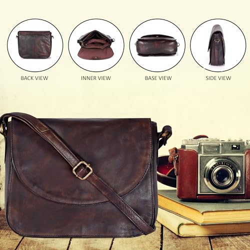 Image of Genuine Leather Shoulder Crossbody Purse For Women with Adjustable Strap, Mobile Pocket & Outside & Inside Zipper
