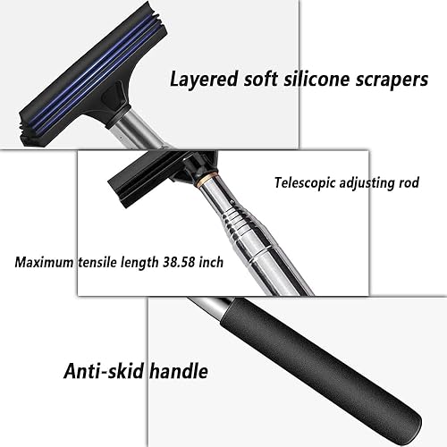 Miniatura 5 de Escobilla telescópica ajustable para espejo retrovisor de automóvil (8 a 38.6 pulgadas), herramienta de limpieza de agua multiusos para espejo de