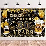 30. Geburtstag Deko Banner Frauen Männer - Schwarz Gold Cheers & Beers to 30 Years Hintergrund Banner, Große Geburtstagsbanner Für 30 Jahre Geburtstagsdeko 180 X 110cm
