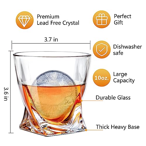 Lighten Life Whiskey Glasses With Ice Molds-(2 Crystal Bourbon Glass,2 Iceball Maker,2 Coasters) In Gift Box,Non-Lead Whiskey Rock Glasses,Old Fashioned Glass For Liquor,Whiskey Glass Set 2 For Men #TOP3