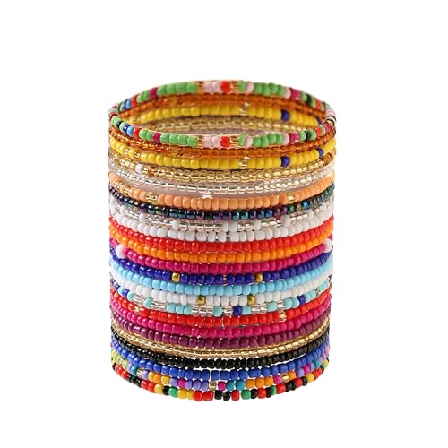 Image of Beaded Anklets for Women Handmade Boho Beaded Ankle Bracelets Colorful Beads Foot Anklets for Women