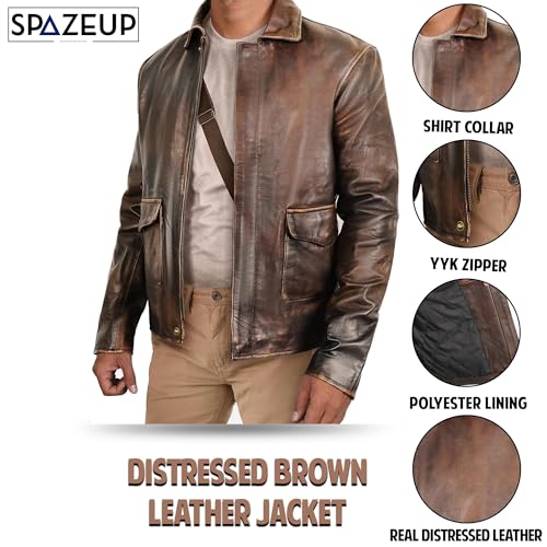 Image of SpazeUp Cafe Racer Jacket Vintage Motorcycle Retro Moto Distressed Leather Jacket | Distressed Motorcycle Jacket Men