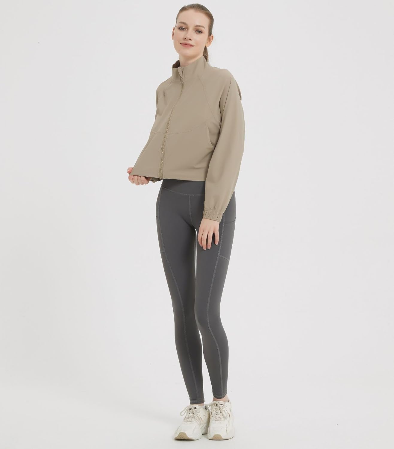 happlan Women's UPF 50+ Sun Protection Athletic Running Gym Yoga Long Sleeve Cropped Zip Up Workout Shirt Track Jacket - Image 5