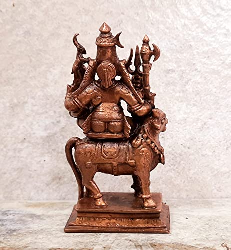 Image of Copper Idols of god Combo Shiva Parvathi Idol with Nandhi Vahnam Idol, 11.5 cm, 471 Grams, Patina Antique Finish, Pack of 1 Piece