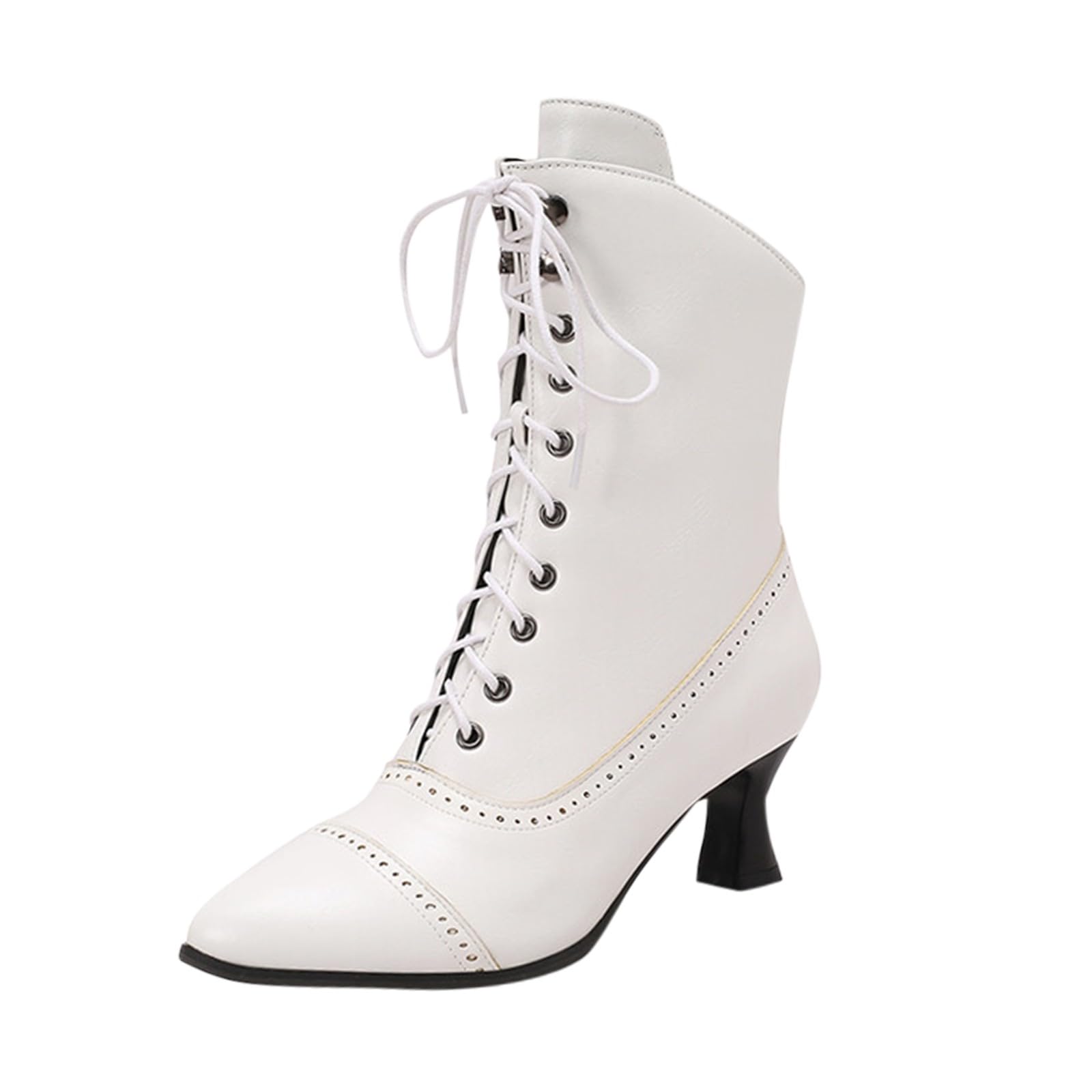 Botines para mujer con punta redonda tacón bajo suela antideslizante con cordones con cremallera lateral Botas de tobillo medio