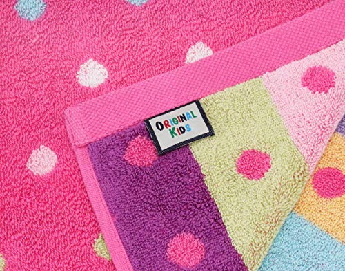 Original Kids 6 Piece Towel Set - Bath Time Sugar & Spice - 2 Bath Towels, 2 Hand Towels, 2 Washcloths In Bonus Tote Bag - 100% Cotton Jacquard Soft Absorbent Pool Beach Towel Gift - Pink Multicolor #TOP2