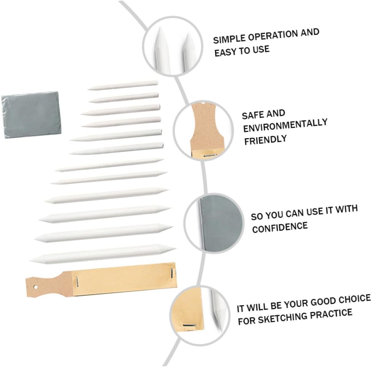 14-Piece Sketching Painting Kit Blending Stumps for Art Students – Includes Paper Wipe Pens Kneaded Eraser and Sandpaper Board for Creative Drawing