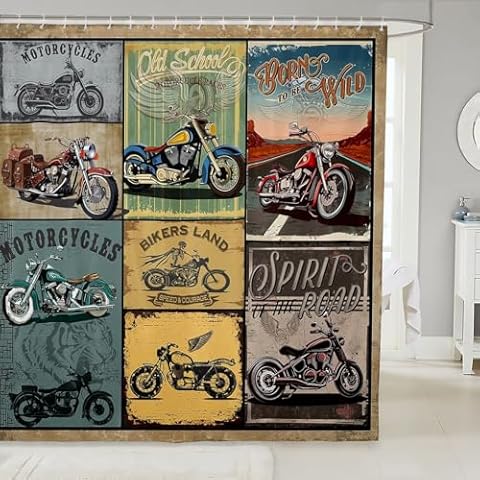 Feelyou Retro Motorcycles Waterproof Shower Curtain Cover