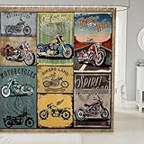 Feelyou Motorcycle Shower Curtain Kids Retro Motorcycles Bath Curtain Boys Girls Teens Vintage Style Old School Bathroom Shower Curtain Sets Waterproof Extreme Sports Bathroom Accessories 72'x72'