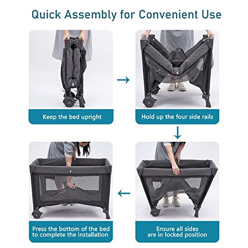 Pamo Babe 4 In 1 Portable Crib For Baby,Nursery Center With Removable Canopy, Changing Table, Lockable Wheels, Storage Bag #TOP6