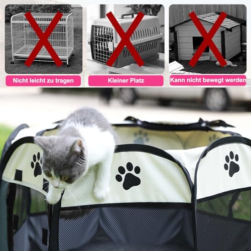 Exquilnova Tragbarer Welpenauslauf, Hundelaufstall Faltbar Laufstall Katzengehege für Wohnung, Welpenlaufstall für Drinnen Wasserdichtes Oxford-Tuch für Hunde Katzen Kaninchen, 74 x 74 x 43 cm (Grau)
