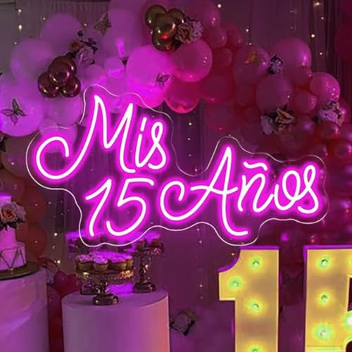 Image of XIMAQIS- Mis 15 Anos Neon Sign for Wall Decor, Custom 15th Birthday Party Led Neon Light, Mis Quince Party Decor, Sweet 15 Quinceanera Party Sign,Gifts - for Her USB Powered Size:19.5x10inch (Pink)