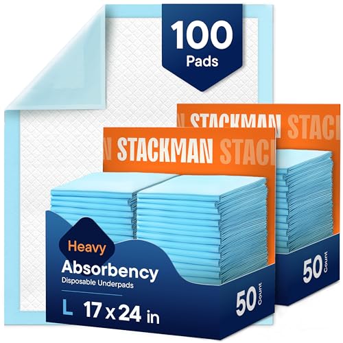 Image of Chucks Pads Disposable [100-Pack] Multi-Purpose Pee Pads - Incontinence Underpads for Dog, Puppy & Diaper Changing Table Pad for Baby 17" x 24" Bed & Chair Liners - Pet Potty Training Pads