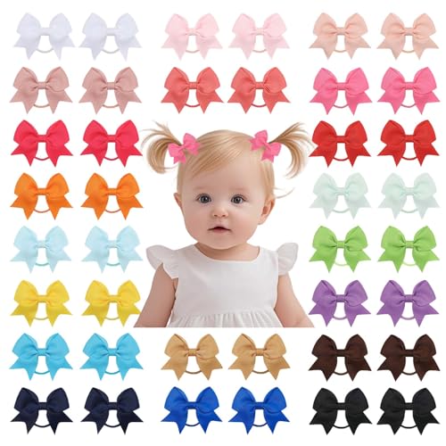 Image of YWAOAIJD 40pcs baby hair ties with Bows Elastic Ponytail Holders Small Hair Accessories for Kids Toddlers Infants. (Mixed color 3)