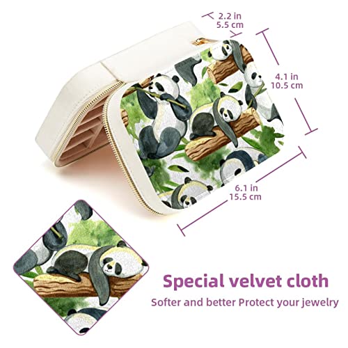 Boîte de rangement de bijoux en velours panda vert coffret zippé compact
