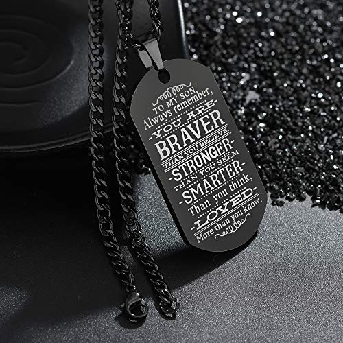 Caleesllc To My Son Always Remember You Are Braver Than You Believe Quotes Black Dog Tags Pendant Necklace Love Gift #TOP3