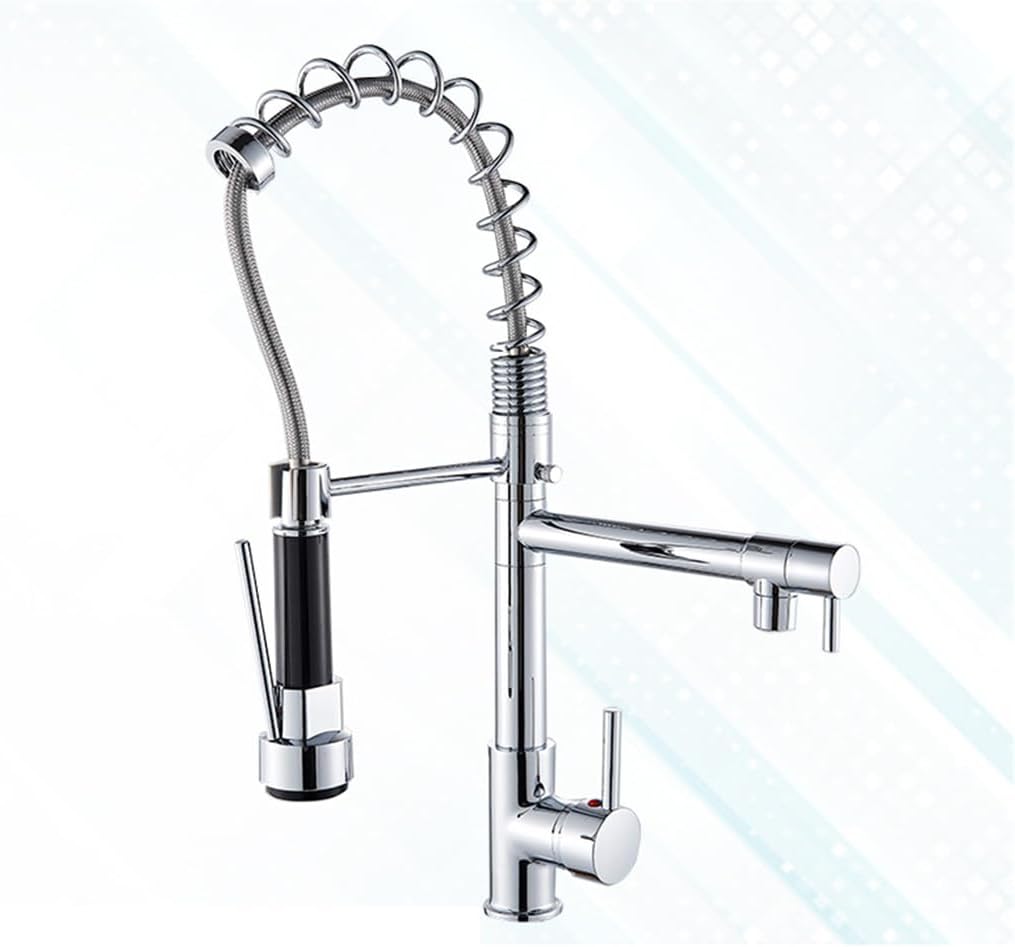 Black Spring Kitchen Faucet, Pull Out Side Sprayer Dual Spout Tap, Deck Mount Kitchen Mixer Tap, Kitchen Cold Hot Water Tap