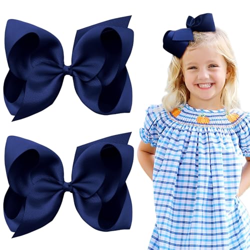 Oaoleer Navy Layered Grosgrain Ribbon Barrettes Hair Clips Hair Accessories for Baby Girls Infants Toddlers Kids Teens Children (6inch-Type A)