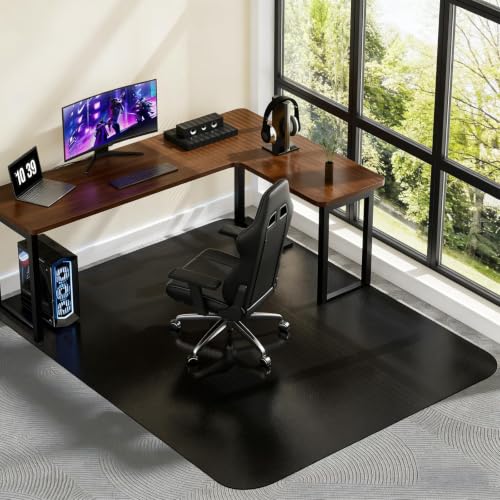 Image of Black Office Chair Mat for Carpet, Heavy Duty Low Pile Mat with Cleats | 48 inchx60 inch Plastic Floor Mat for Gaming Chair, Computer Desk & Smooth Rolling on Low Pile Carpet