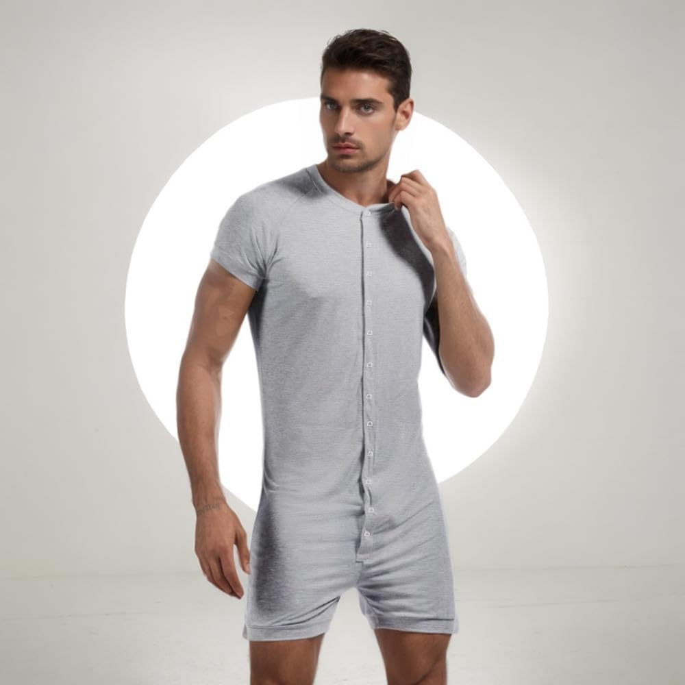 Mens Short Sleeve Onesie Pajamas Sexy Lounge One Piece Jumpsuit Adult Stretchy Romper - Image 2