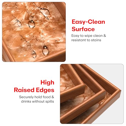 Image of Rioware Wooden Trays Enamel Coated Rectangular Trays Set of 3 Serving Trays Wooden Tray Kitchen & Dining Decorative Resin Tray Cream- Midnight Ember (Terramarble New)