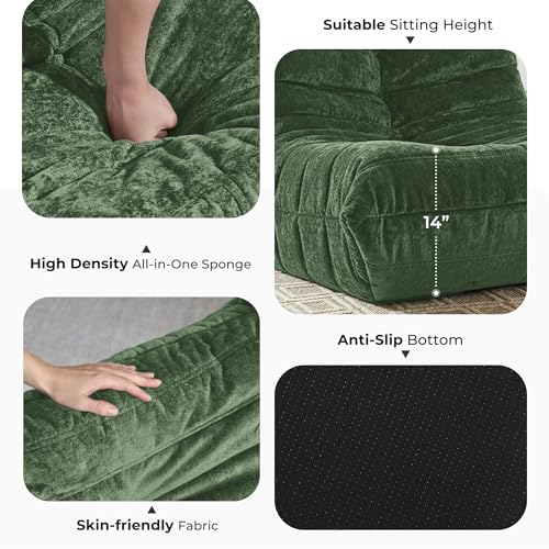 Image of HABUTWAY Giant Bean Bag Chairs Lazy Sofa for Adults,3 Seater,Green | 3 Seater Fireside Chair, Memory Foam Lazy Large Floor Bean Bag Sofa for Living Room, Bedroom, Dorm, Office