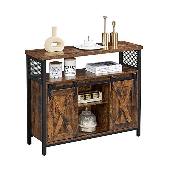 VASAGLE Dining Sideboard, Kitchen Cupboard, Storage Cabinet, Buffet Table with Sliding Barn Doors, Adjustable Shelf, Industrial, for Living Room, Rustic Brown and Black LSC092B01 - Image 9