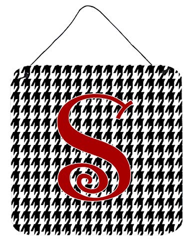 Caroline's Treasures CJ1035-SDS66 Letter S Initial Monogram - Houndstooth Black Wall or Door Hanging Prints Aluminum Metal Sign Kitchen Wall Bar Bathroom Plaque Home Decor, 6x6, Multicolor