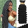 Human Braiding Hair for Boho Braids Human Hair 110g 20 Inch Curly Boho Hair for Braiding Knotless 12A Deep Wave Bulk Bohemian 3 Bundles/Pack Natural Color