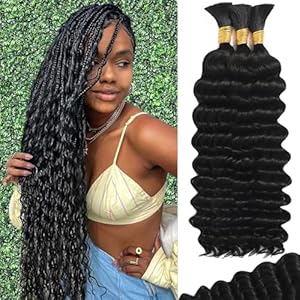 Human Braiding Hair for Boho Braids Human Hair 110g 20 Inch Curly Boho Hair for Braiding Knotless 12A Deep Wave Bulk Bohemian 3 Bundles/Pack Natural Color