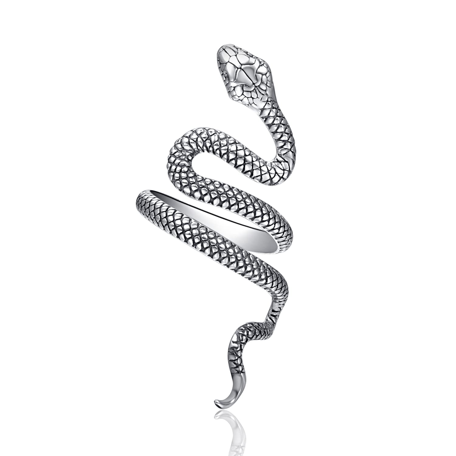 PRAYMOS Anillo de serpiente de plata de ley 925, anillos ajustables, bohemio, anillo de serpiente, banda apilable, punk, para mujeres, hombres, unisex, joyas