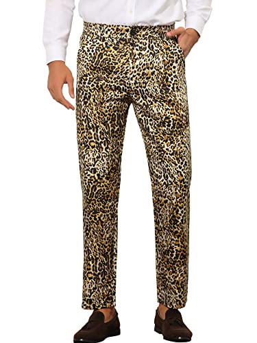 Lars Amadeus Animal Printed Dress Pants for Men's Regular Fit Button Closure Pattern Trousers