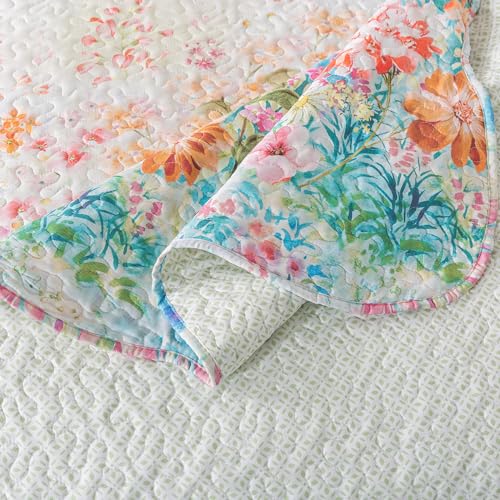 HoneiLife King Quilt Bedding Set - Floral Quilt Sets 3-Piece,Wildflower Bedspreads for King Bed, Microfiber Coverlets Botanical Bed Cover Quilt King Size All Season Quilts-Dream Garden,Coral Pink by HoneiLife - Used condition - Image 6