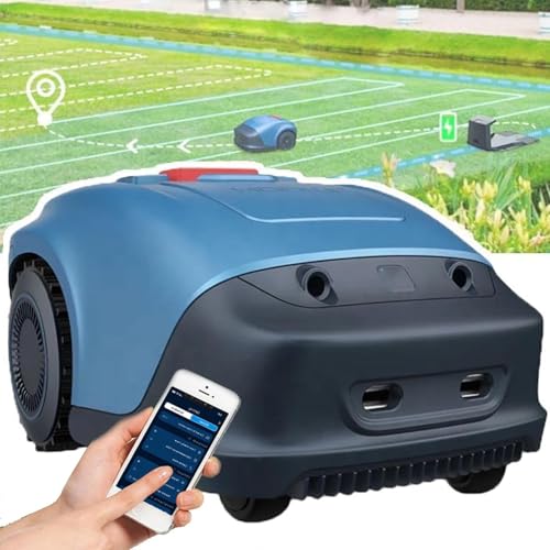 Robot cortacésped con cable delimitador, Cortadora de césped robótica automática, Mapeo y carga automáticos para el área de césped 1200㎡, Corte eficiente de camino inteligente en forma de U, azul