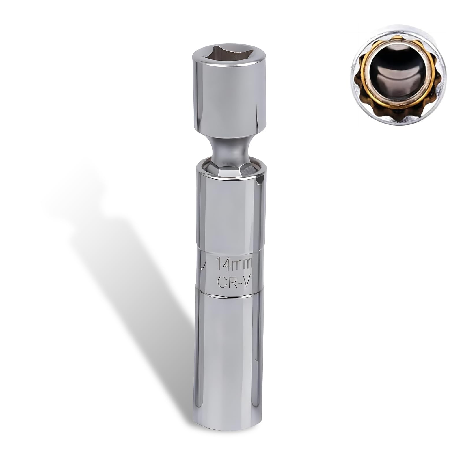 Prywog Pack-1 Car Spark Plug Socket Wrench, Ultra-Thin 14mm 360 Degree Rotation Steel Universal Joint, 3/8