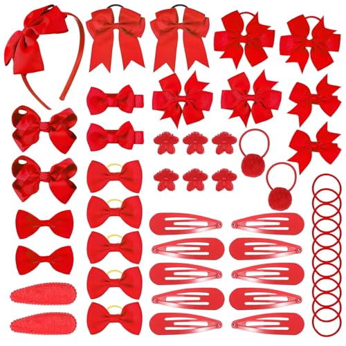 Kit de 50 accesorios para el cabello rojo, lazos, diademas, clips, soportes para coletas para niñas, pasadores para el pelo para niños pequeños, regalo de cumpleaños de Navidad